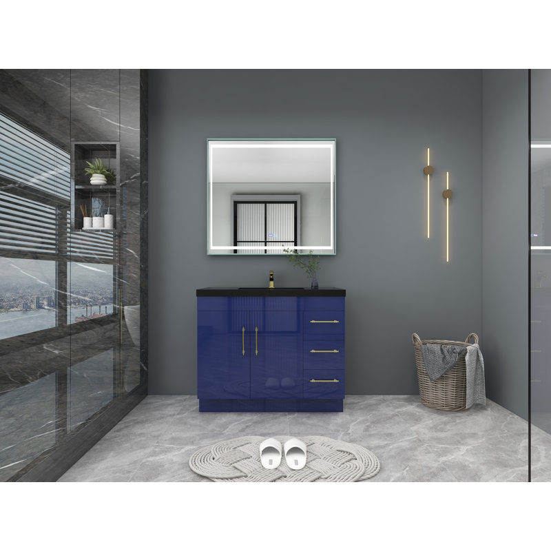 Ensemble de meuble-lavabo simple 42 po Campball, Or mat, Bleu nuit brillant