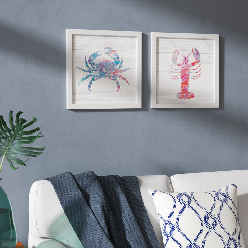 «Ocean Life I», ensemble de 2 reproductions d'art sur papier encadrées, H 16,5 po x l 33 po x P 1 po, Pas de tapis