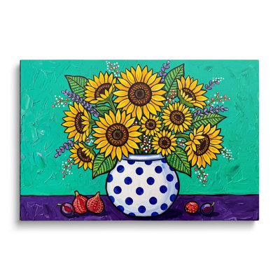 Multicolor Canvas Sunflower Still Life Oil Painting, Painterly Wall Art for Living Room Dining Room and Bedroom