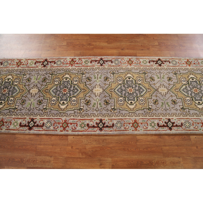 Tapis de couloir oriental géométrique Heriz Serapi noué à la main 3 x 14