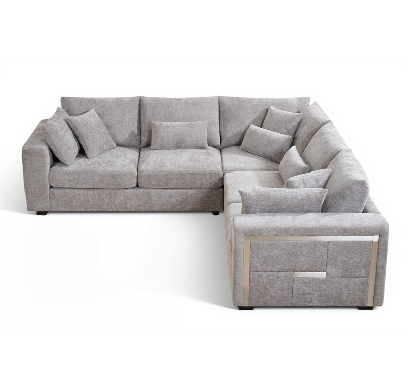 Howser Corner Sofa, Grey - Silver Accents