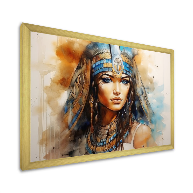Or et bleu, égyptienne, pharaons, femme I - Égypte, art mural, Cadre doré à coins fermés, H 24 po x l 32 po x P 1 po