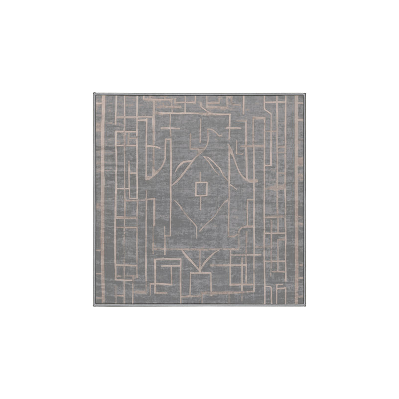 Machine Washable Gray Area Rug, Square 4'