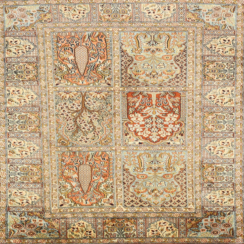 Tapis beige traditionnel/crème/noir, Carré 5 pi