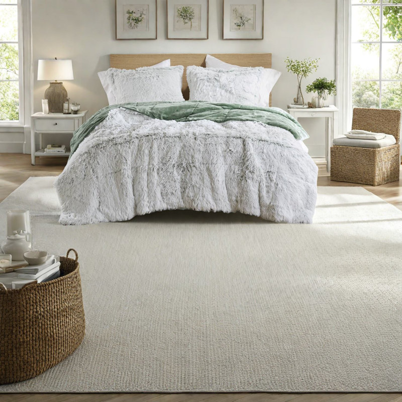 Ensemble de literie luxueuse en fausse fourrure à poil long, simple TG, vert moderne et blanc