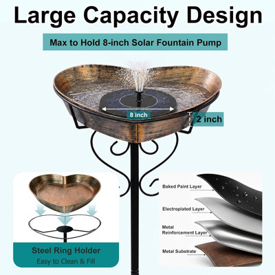 Baignoire en métal pour oiseaux en forme de cœur - 2 po de profondeur, bol amovible facile à nettoyer de 78 oz liq.