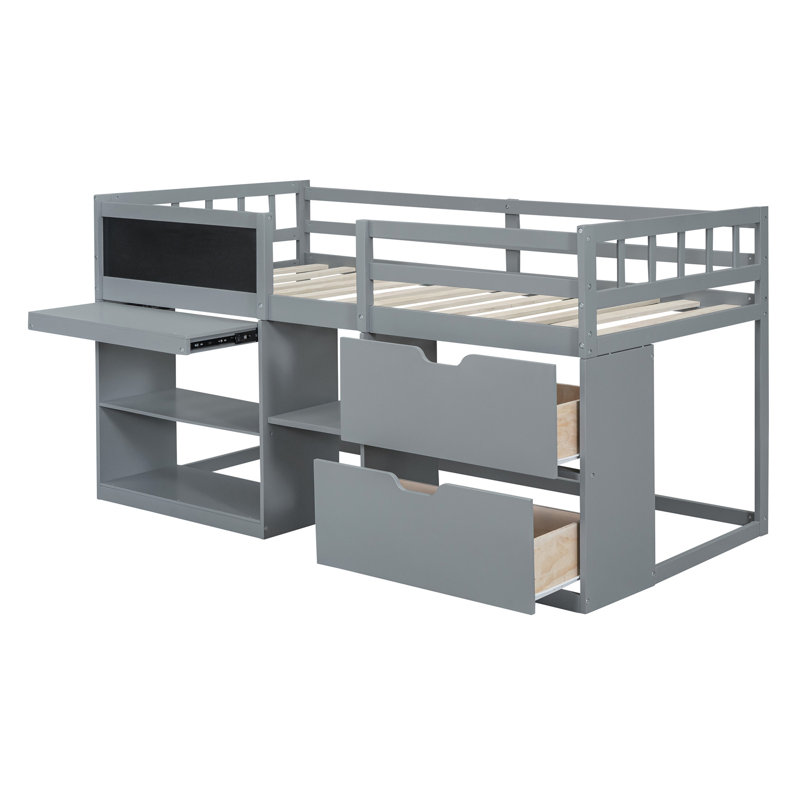 Lit mezzanine polyvalent avec plusieurs composants fonctionnels pour optimiser l'espace, Gris