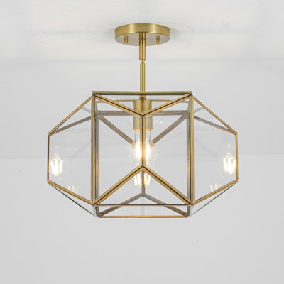 Lanterne géométrique à 1 lumière, semi-encastrée, avec abat-jour en verre transparent