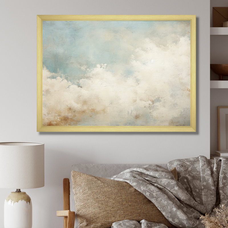 Nuage de minimalisme beige sur toile, 30" H x 40" W x 1.5" D, Gold Single Picture Framed