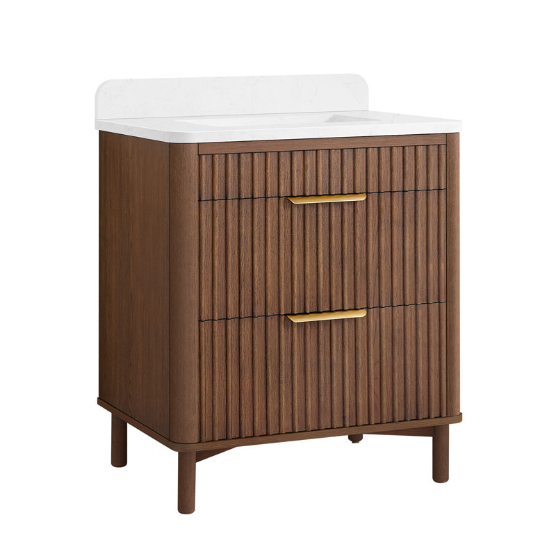 Meuble-lavabo simple 36 po Mumbai, 30", Or brossé, Chêne brun foncé vieilli