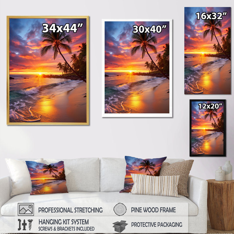 Photo de plage Sunset Sunset Serenade - Décoration murale nautique et plage, L 12 po x H 20 po x P 1 po, Cadre flottant blanc