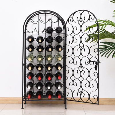 35 Bottle Wrought Iron Wine Rack Cabinet With Lock