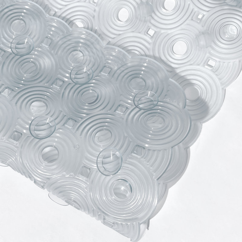 Geometric Circles Vinyl Non-slip Bathtub Shower Mat With Suction Cups -26.8" X 14.6", Clear