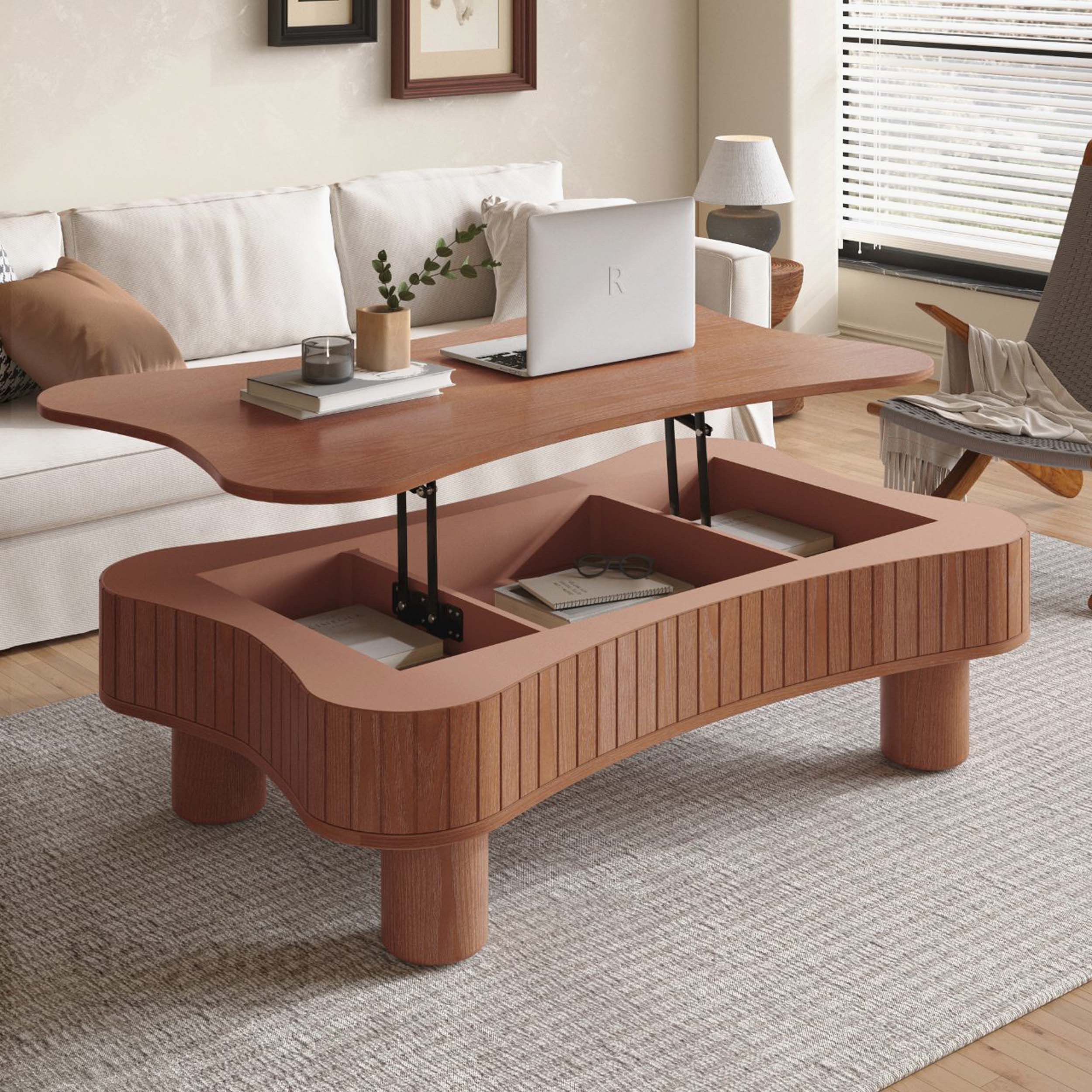 Latitude Run® Lift Top Coffee Table For Living Room 42" - Fluted Panel ...