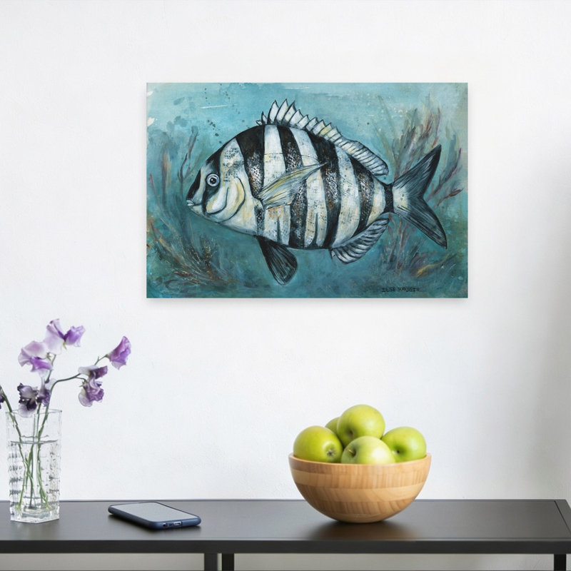 Reproduction d'art mural rayé océan pacifique serein paisible serein zèbre, 12" H x 18" W