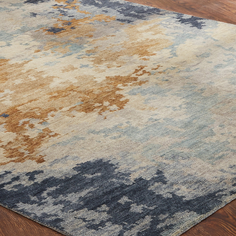 Infinity Hand Knotted Wool Abstract Area Rug in Sky; Sand; Blue; Brown; Gray, Rectangle 6' x 9'