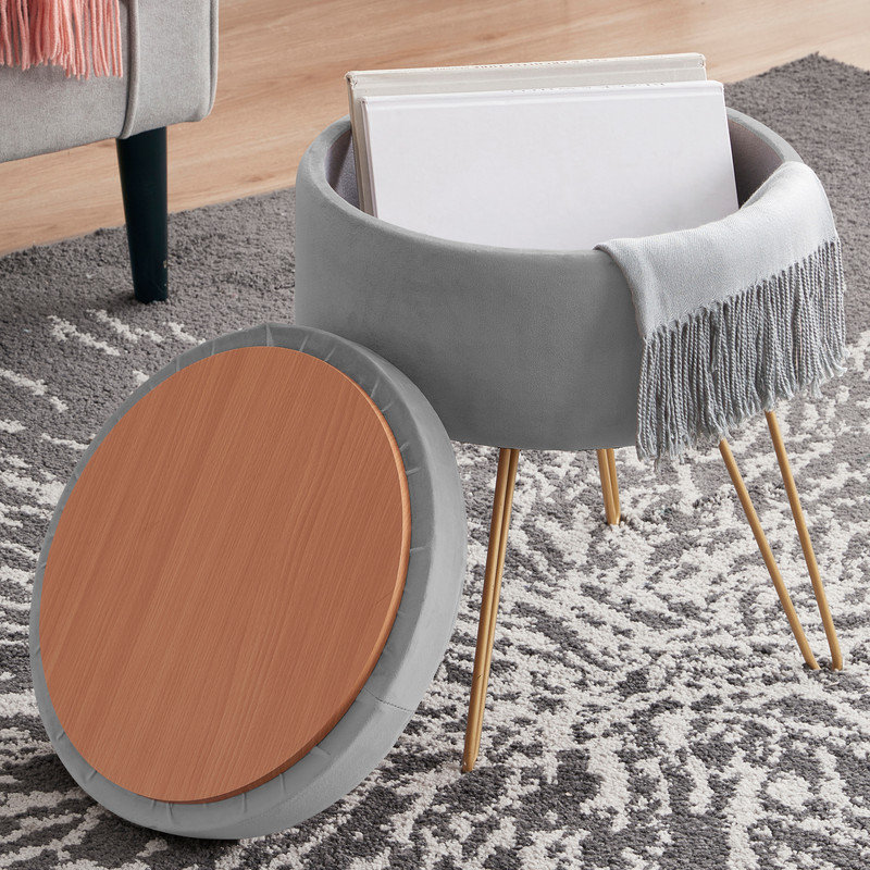 Rhavyn Velvet Ottoman, Gray Velvet