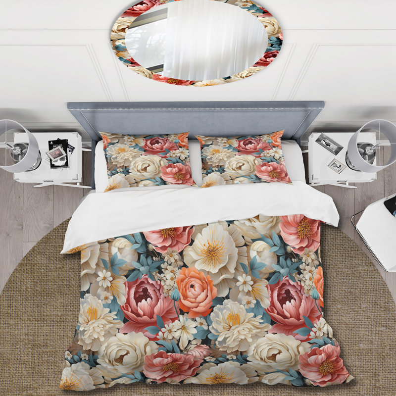 Ensemble de housse de couette Spring Bouquet Botanical Motif II, Housse de couette pour très grand lit et 2 très