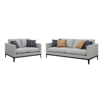 2-piece Upholstered Track Arm Sofa Set Light Grey