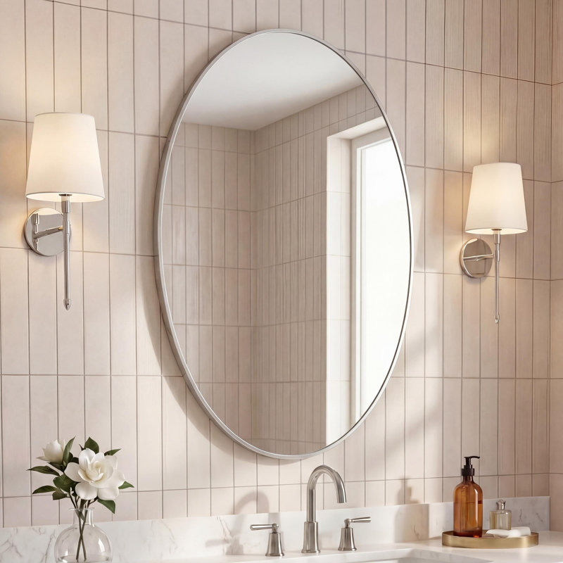 Miroir mural Ellipse l 24 po x H 36 po, Nickel
