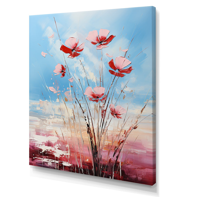 «Blue Poppy Meadows Elegance» - art mural coquelicots, H 32 po x l 16 po x P 1 po, Toile tendue
