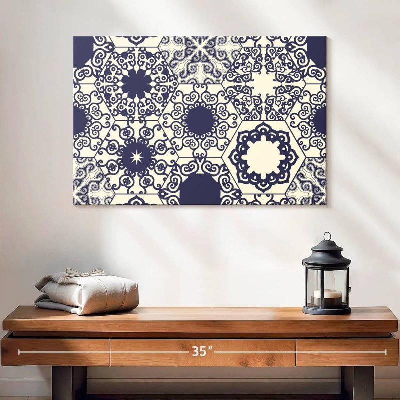 Motif de carreaux ornés bleu Kerner, H 16 po x l 24 po