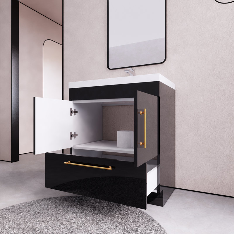 Meuble-lavabo sur pied Maplesville, Noir lustré