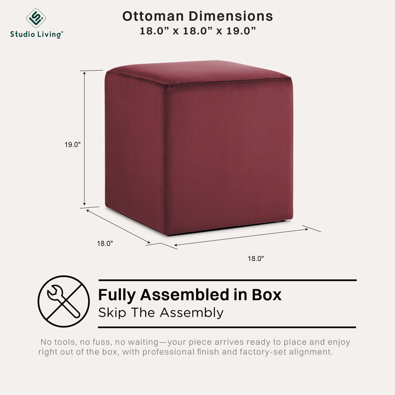 Fairwinds 18" Wide Square Ottoman Velvet Plum, Plum Velvet