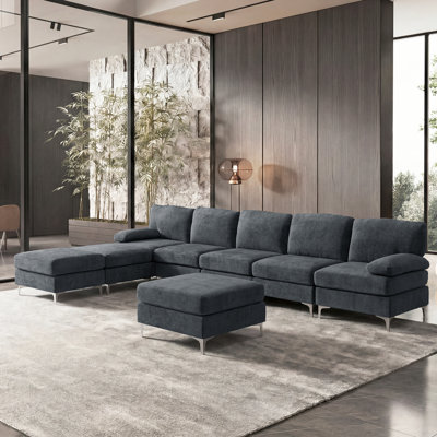 Oversized Upholstered 8 Seater Modular Sectional Sofa 3 Ottoman