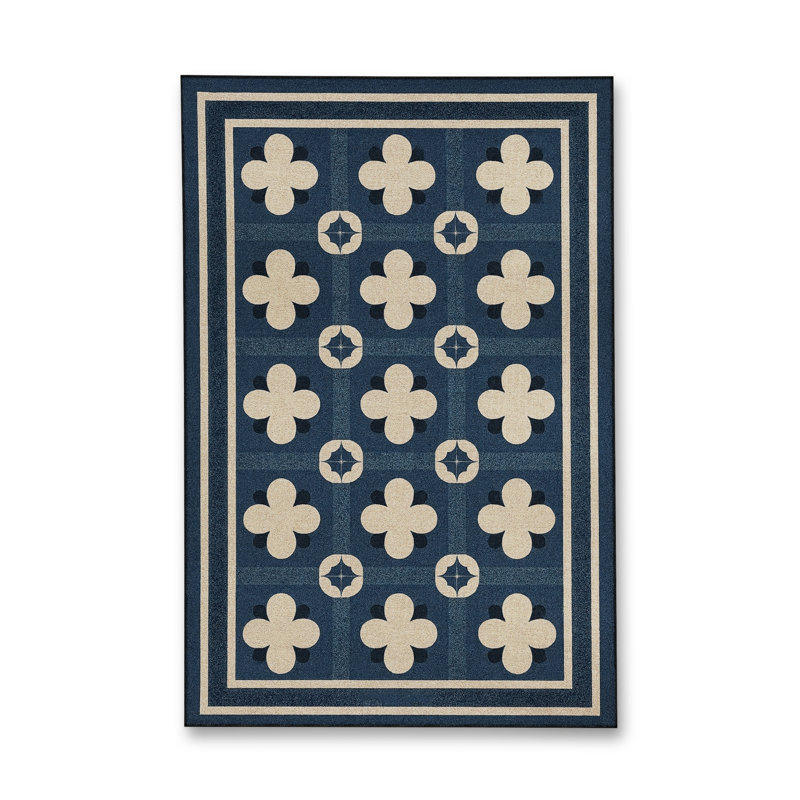 Tapis bleu tissé lavable rétro Mosso, 3 pi 11 po x 5 pi 11 po