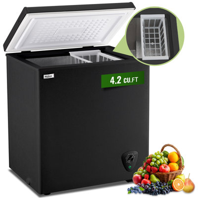 WANAI 4.2 Cubic Feet Freestanding Chest Deep Freezer, Compact Top Opening Freezer with 7-Gear Adjustable Thermostat & Removable Basket & Wheels, Space — FIN-0019581 | Fridge.com