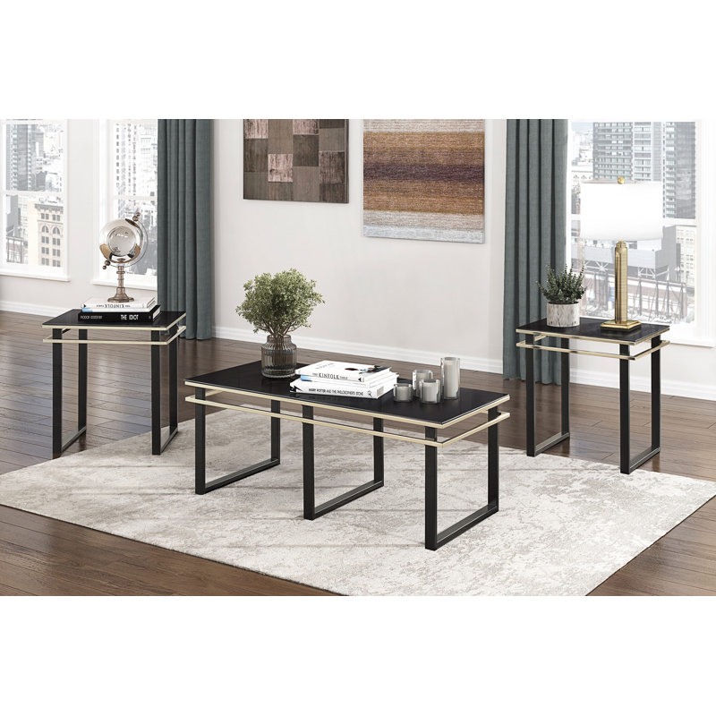 Ensemble de table basse et tables de bout, tables d'appoint en verre trempé 3 pièces, table centrale