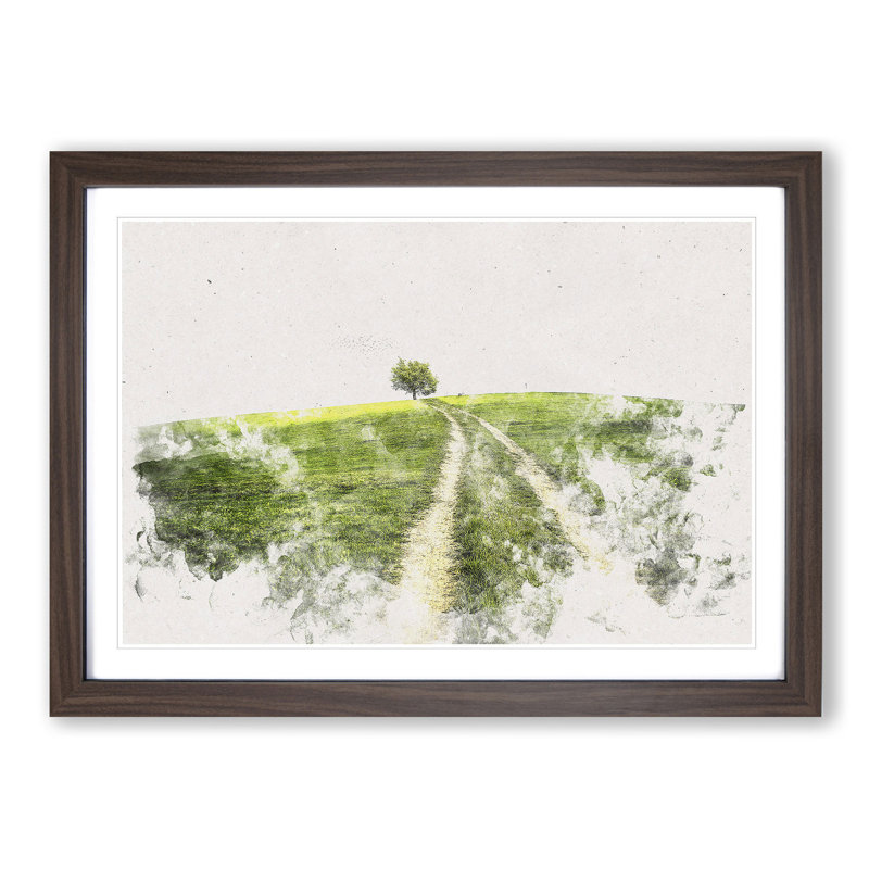 Path to a Lone Tree - Picture Frame Painting Print, 45cm H x 63cm W x 2cm D, Walnut Framed
