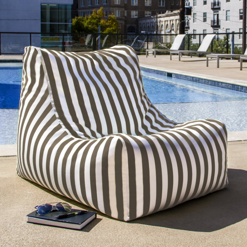 Ponce Outdoor Medium Bean Bag Chair, Taupe Striped Acrylic