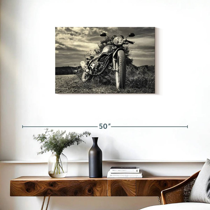 Motocyclette d'extérieur rétro sur toile, H 20 po x l 30 po x P 1,25 po