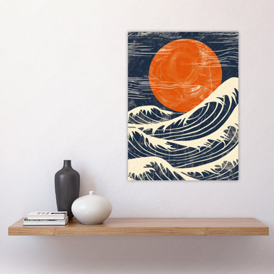 Wall Art Print Sun and Waves Japanese Style Blue Seascape Poster