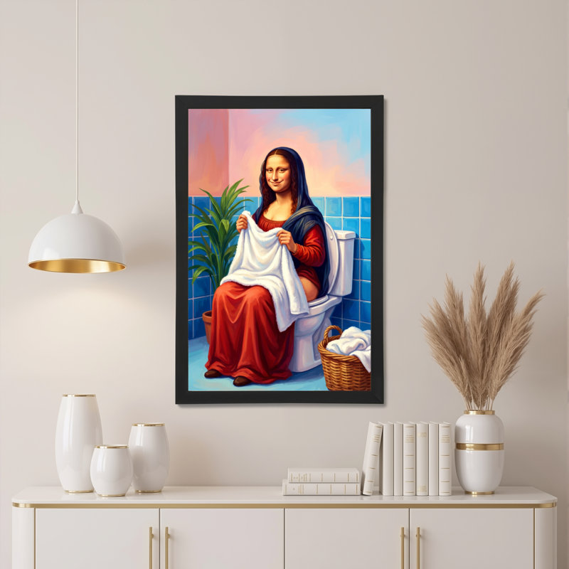Tableau sur toile « Mona Lisa dans la salle de bain » (ensemble de 1), H 18 po x l 12 po