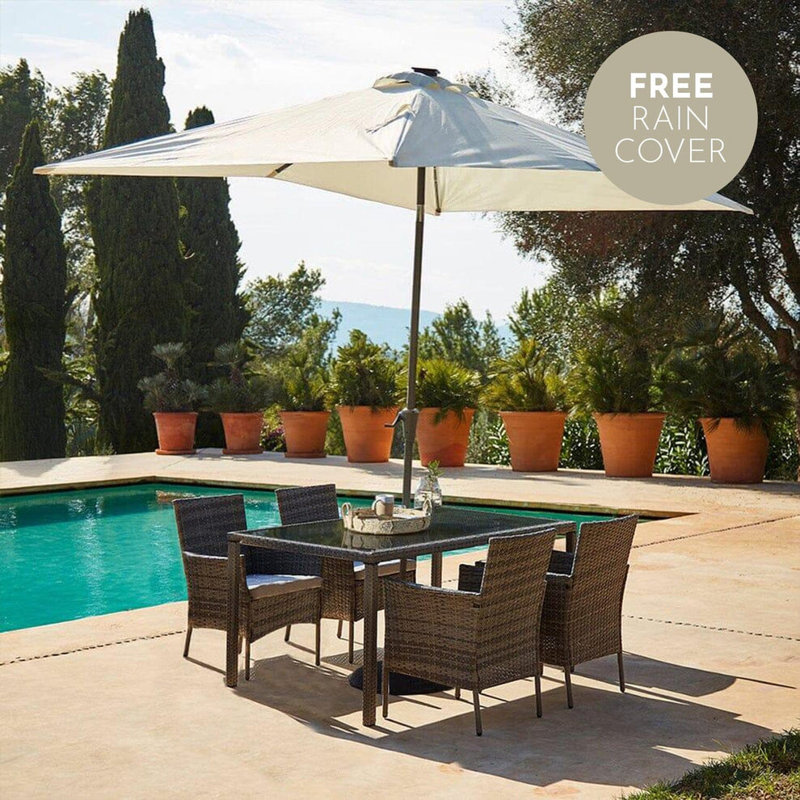 Ahmid Rectangular 6 - Piece 4 - Person 150Cm L Outdoor Table Set & Parasol, Cream/Grey/Brown
