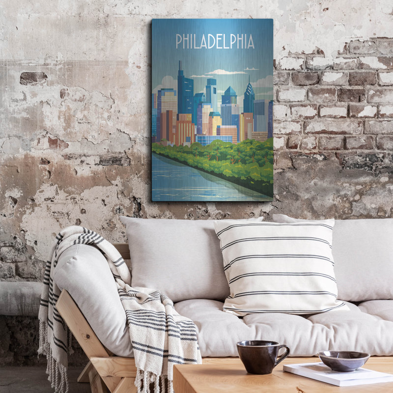 Art mural en métal Winston Porter «City Sights Philadelphia» par Omar Escalante, H 24 po x l 16 po