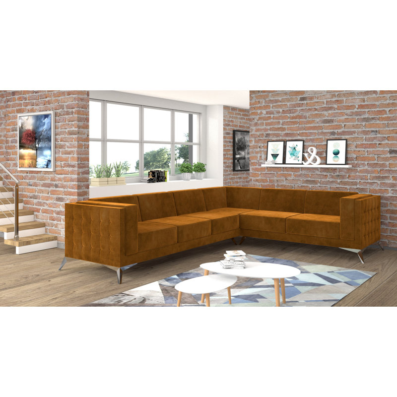 Magnus 4 Seater Corner Sofa , Gold, Right Hand Facing