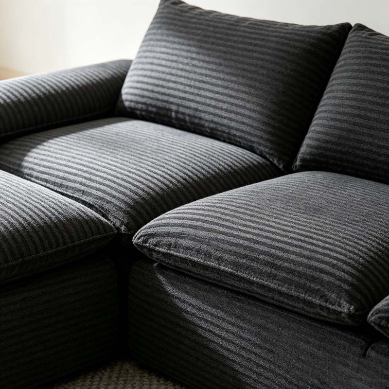 Canapé moderne en velours côtelé, Dark Grey-3Seat-1Ottman