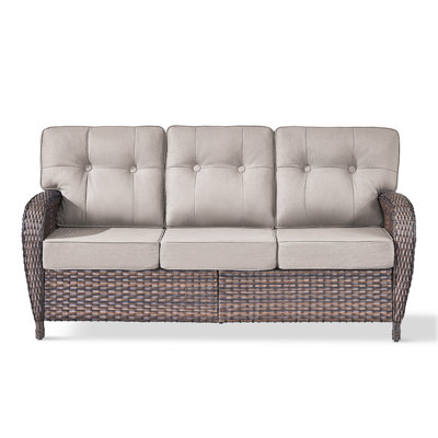 Teebeck 3-Seat All-Weather PE Wicker Patio Sofa With 5" Thick Cushions by Winston Porter
