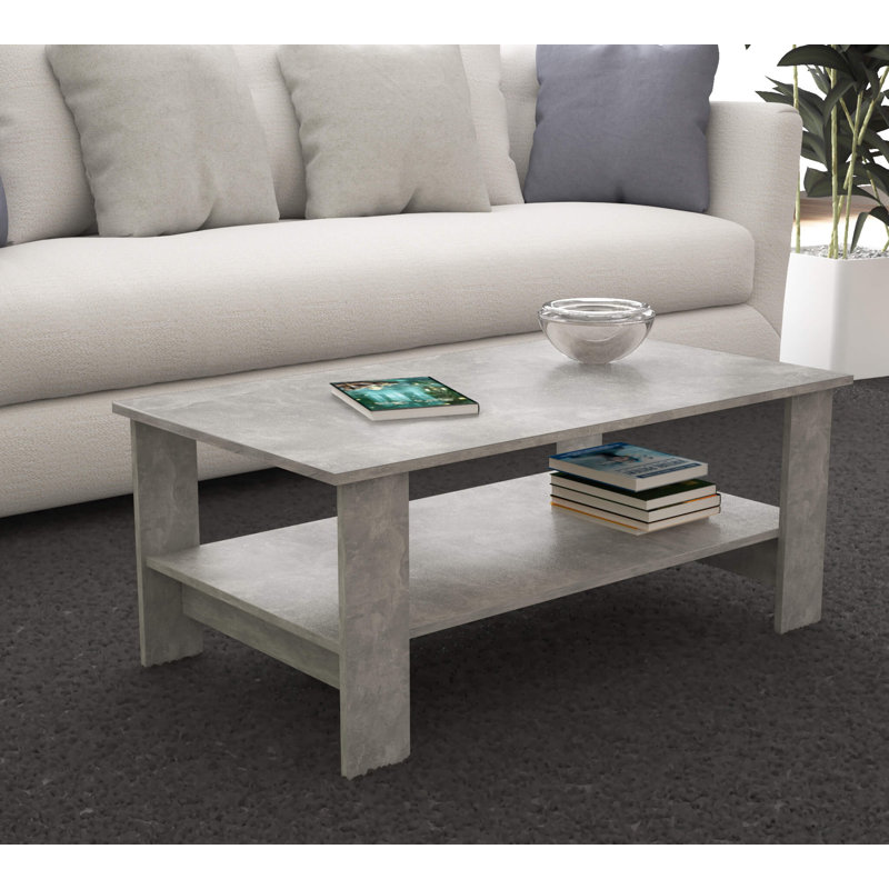 Kellow Four Leg Coffee Table with Storage, Concrete