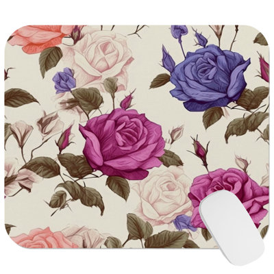 Floral Retro Roses I Gaming Cute Office Laptop Desk Pad Gift Mat Square Rectangle Non-Slip Mousepad