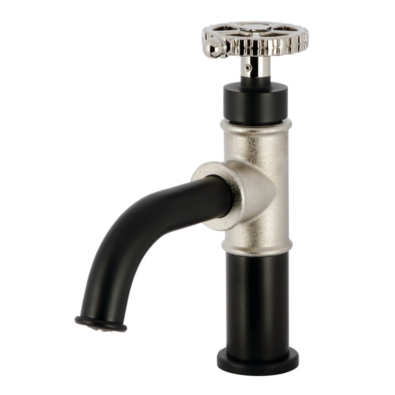 Kingston Brass Fuller Single-Handle 1-Hole Deck Mount Bathroom Faucet with Push Pop-Up, Matte Black/Polished Nickel