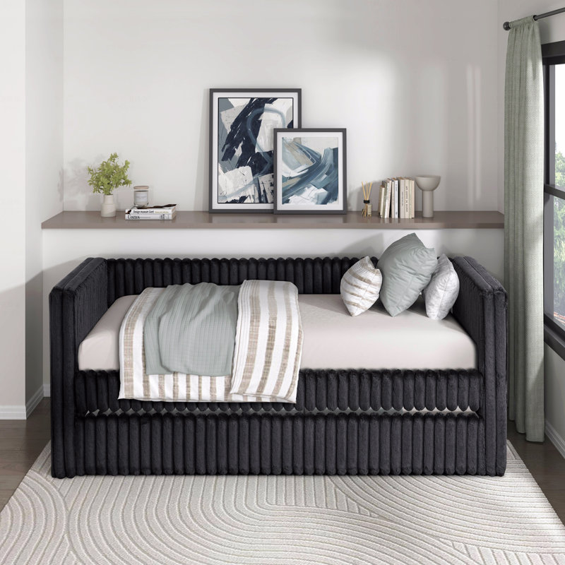 1pièce lit de jour en velours côtelé tissu d'ameublement de luxe moderne mobilier de maison durable confortable, Noir