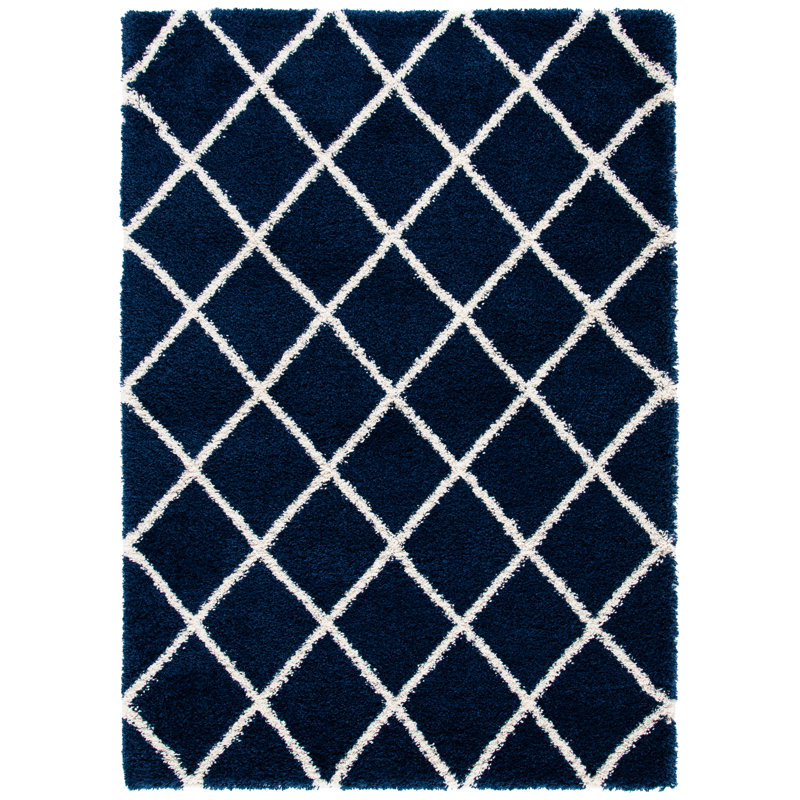 Audwen Geometric White/Navy Area Rug, Rectangle 4' x 6'