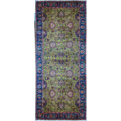 Hand-Knotted High-Quality Green and Blue Area Rug