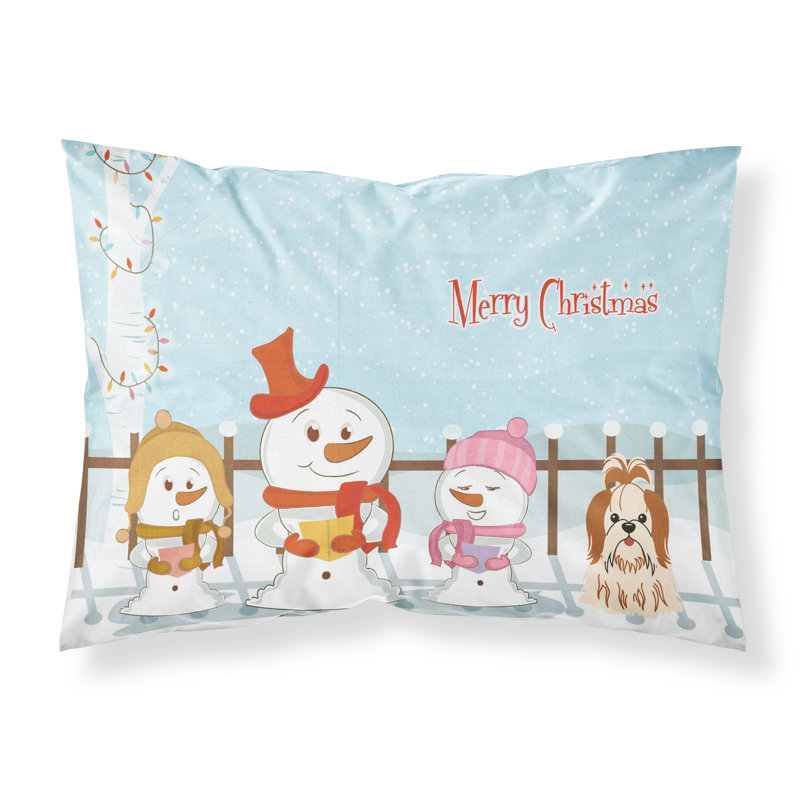 Taie d'oreiller Merry Christmas Merry Christmas, Shih Tzu roux et blanc choristes
