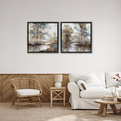 Meandering River Tree Scene 2pc Floating Frame Set, design by T.C. Chiu